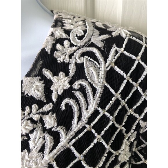 Unbranded White/Black Lace Overlay Feather Detail Lined Dress No Size Tag *Read* - Picture 12 of 13